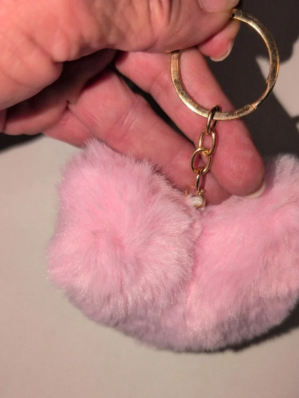 Pink Heart Pom Keychain with Red Cherry Charm
